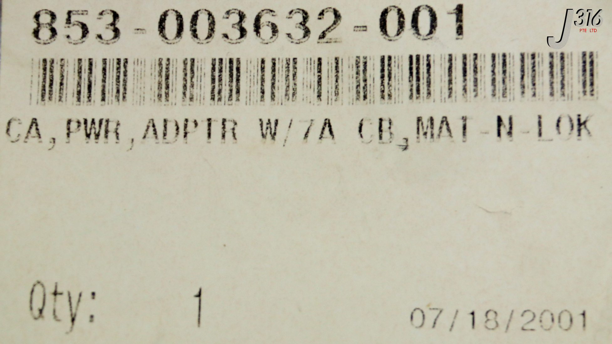 35209 LAM RESEARCH CA, PWR, ADPTR W/7A CB, MAT-N-LOK (NEW) 853